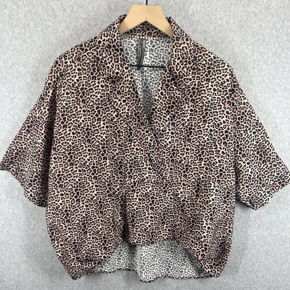 By Anthropologie Dylon Womens S Short-Sleeve Sleep Top Collared Cheetah V Neck - Picture 3 of 9